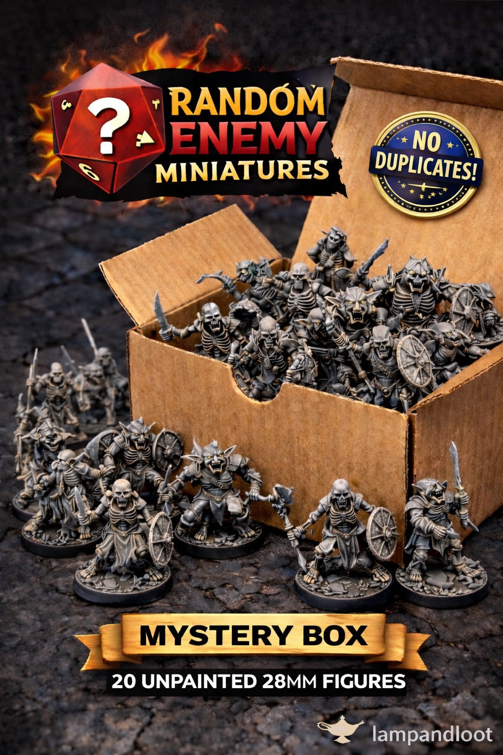 20 Random 28mm DND Enemy Miniatures Lot No Duplicates RPG High Detail